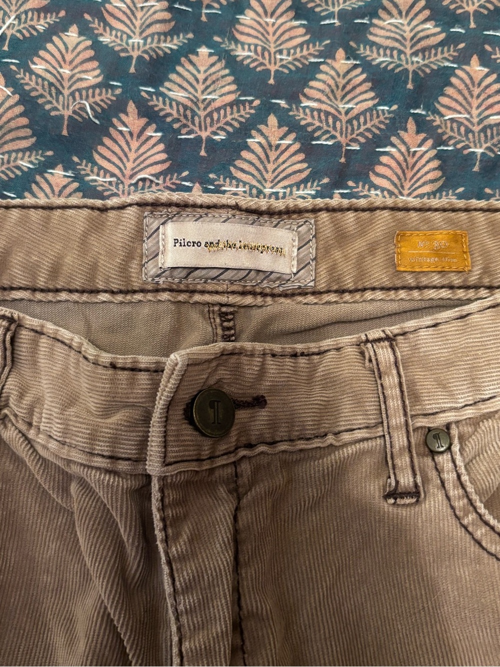 Pilcro and the Letterpress Slim Corduroy Jeans in Taupe